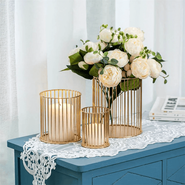 gold geometric candle holder centerpiece