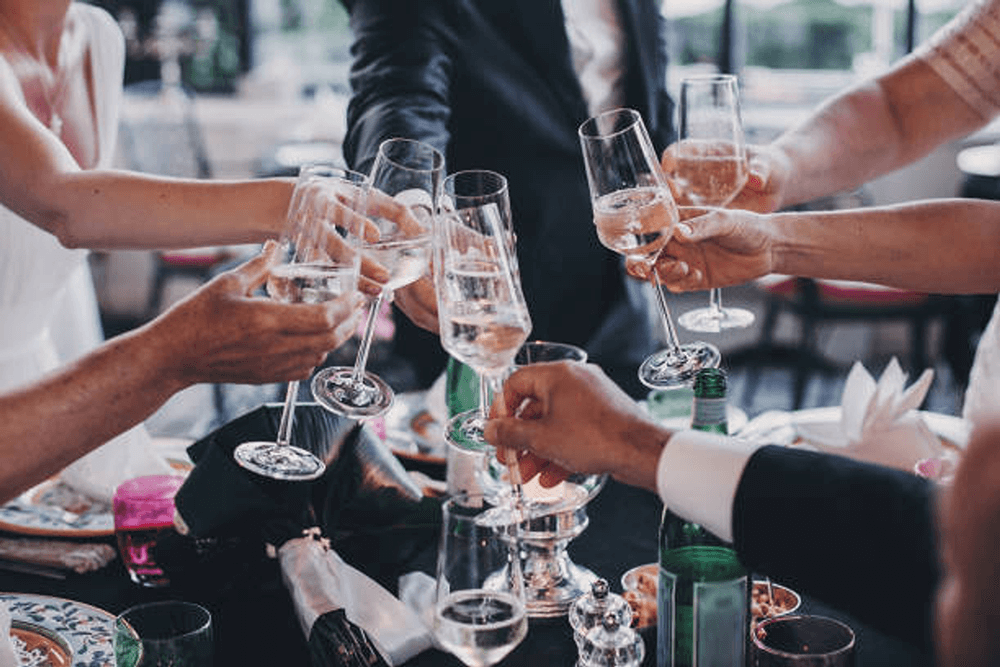 Wedding Champagne Glasses With Glass Gems In Stem