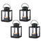 Set of 4 Hanging Garden Lanterns, Black Metal Hurricane Tealight Holders