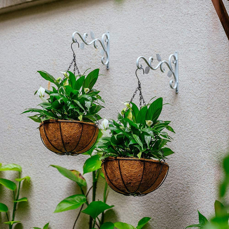 hooks to hang plants outside 2Pcs/set Wall Hanging Plant Bracket, Hanging Hooks Wall Brackets for Balcony Wind Chime Lantern, White