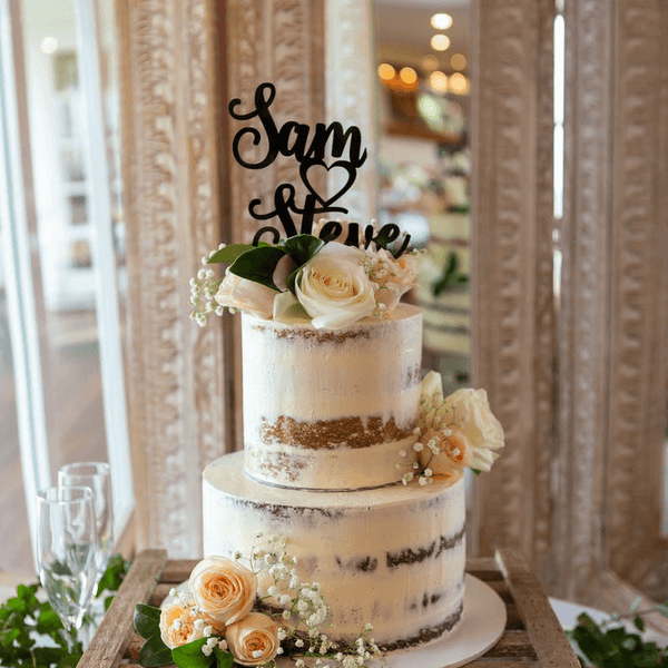 Gold Heart Cake Topper with Metal Leaves