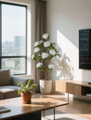 White Hydrangea Artificial Trees: 5ft Fake Silk Plants for Home Living Room Decor Indoor - Faux Hydrangeas with Pot for Front Door Porch Patio Entrance Decoration