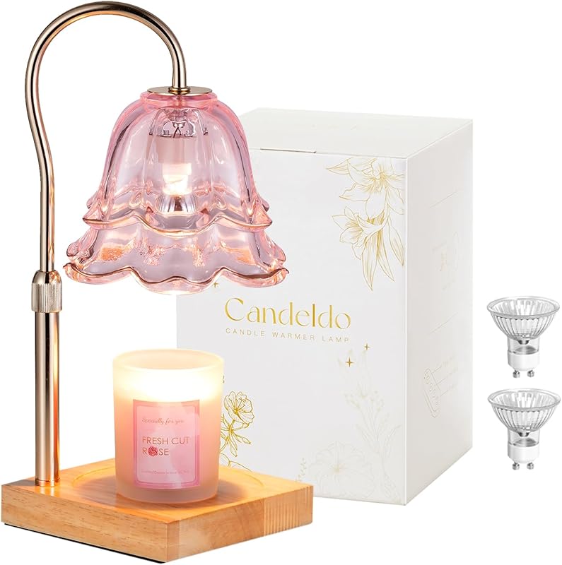Candle Warmer Lamp with Timer : Flower Candle Warmer with 2 Bulbs Green Height Adjustable