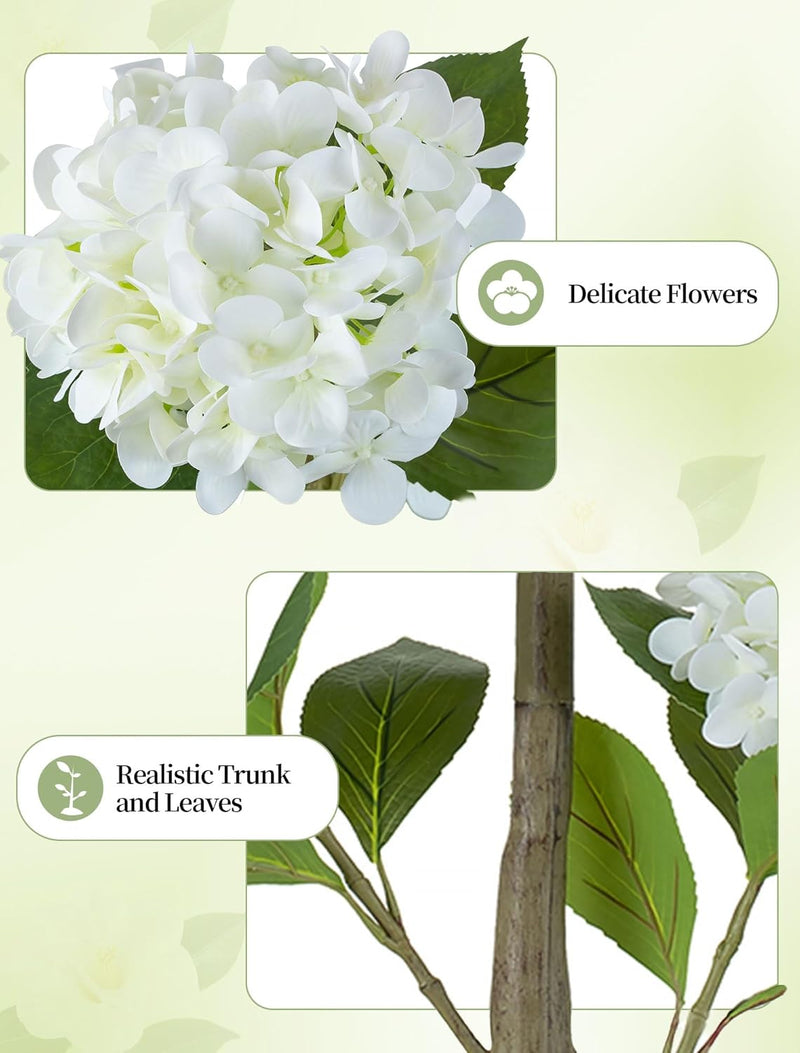 White Hydrangea Artificial Trees: 5ft Fake Silk Plants for Home Living Room Decor Indoor - Faux Hydrangeas with Pot for Front Door Porch Patio Entrance Decoration