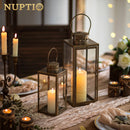 NUPTIO Lantern Outdoor for Candle Black: 24cm Tall Living Room Garden Candle Lanterns Hanging Indoor Outside Decorative Memorial Metal Glass Christmas Halloween Wedding Centrepieces Black Ornament