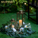 NUPTIO Lantern Outdoor for Candle Black: 24cm Tall Living Room Garden Candle Lanterns Hanging Indoor Outside Decorative Memorial Metal Glass Christmas Halloween Wedding Centrepieces Black Ornament