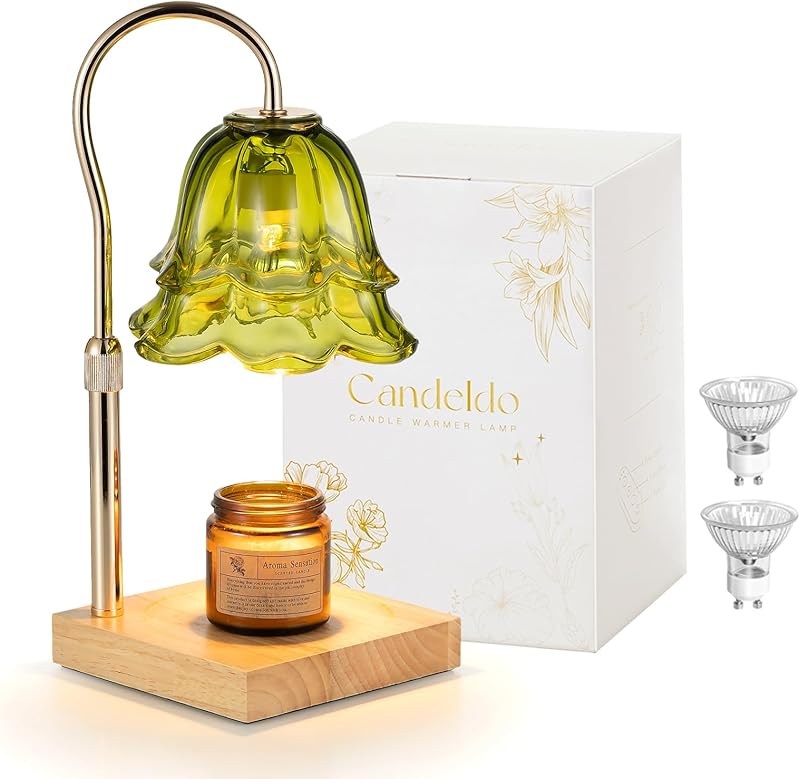 Candle Warmer Lamp with Timer : Flower Candle Warmer with 2 Bulbs Green Height Adjustable