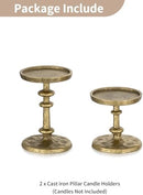 NUPTIO Gold Candle Holders for Pillar: Antique Brass Cast Iron Candle Stand | Handcrafted Hammered Decor for 3 Inch Pillars, Heavy Metal...