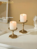 NUPTIO Gold Candle Holders for Pillar: Antique Brass Cast Iron Candle Stand | Handcrafted Hammered Decor for 3 Inch Pillars, Heavy Metal...