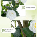 Artificial Tree Plants Outdoor: 4.9ft Tall Fake Camellia Flower Trees for Home Front Porch Decor
