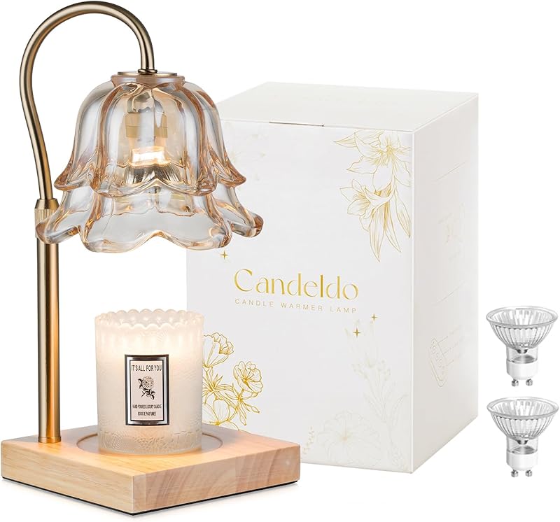 Candle Warmer Lamp with Timer : Flower Candle Warmer with 2 Bulbs Green Height Adjustable