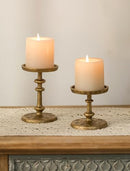 NUPTIO Gold Candle Holders for Pillar: Antique Brass Cast Iron Candle Stand | Handcrafted Hammered Decor for 3 Inch Pillars, Heavy Metal...