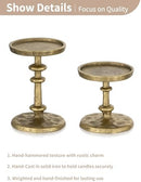 NUPTIO Gold Candle Holders for Pillar: Antique Brass Cast Iron Candle Stand | Handcrafted Hammered Decor for 3 Inch Pillars, Heavy Metal...