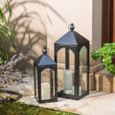 Large Outdoor Lanterns for Porch: 23" & 17" Set of 2 Floor Lantern Decorative Indoor with Glass Candle Holder