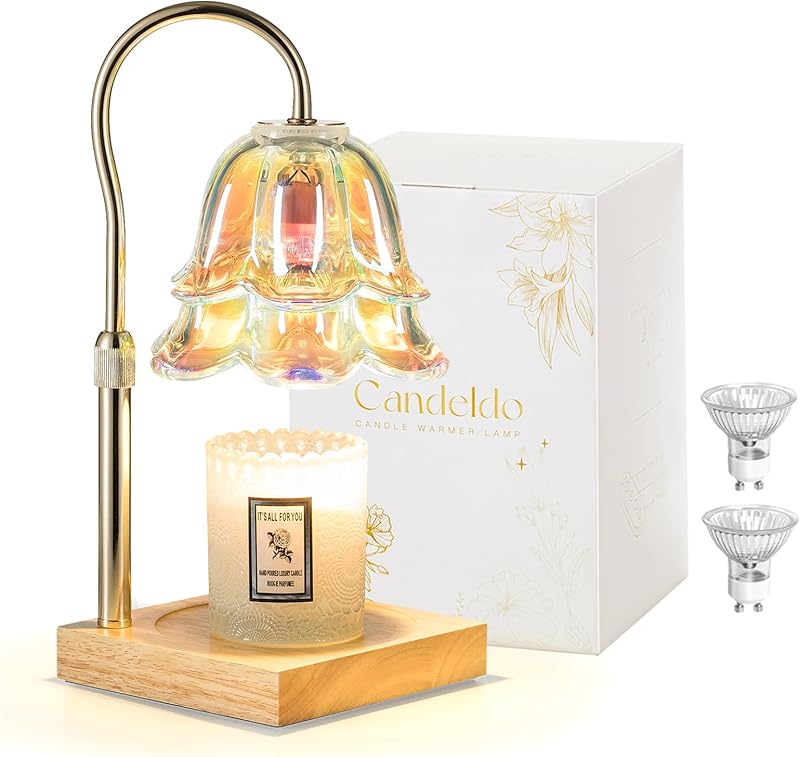 Candle Warmer Lamp with Timer : Flower Candle Warmer with 2 Bulbs Green Height Adjustable