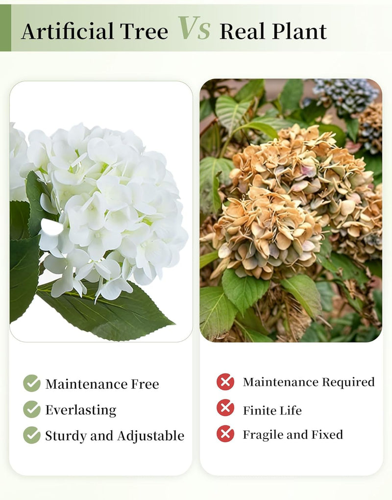 White Hydrangea Artificial Trees: 5ft Fake Silk Plants for Home Living Room Decor Indoor - Faux Hydrangeas with Pot for Front Door Porch Patio Entrance Decoration