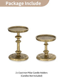 NUPTIO Gold Candle Holders for Pillar: Antique Brass Cast Iron Candle Stand
