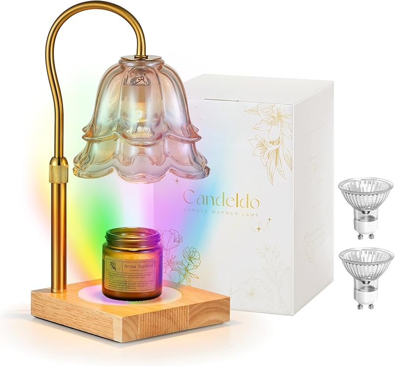 Candle Warmer Lamp with Timer : Flower Candle Warmer with 2 Bulbs Green Height Adjustable