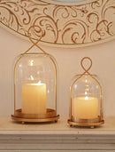 NUPTIO Glass Lanterns Decorative Outdoor, Gold Hurricane Candle Holders