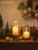 NUPTIO Glass Lanterns Decorative Outdoor, Gold Hurricane Candle Holders