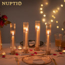 NUPTIO Hurricane Glass Candle Holders, Set of 10 Gold Taper Candle Holders