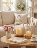NUPTIO Glass Lanterns Decorative Outdoor, Gold Hurricane Candle Holders