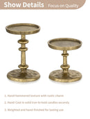 NUPTIO Gold Candle Holders for Pillar: Antique Brass Cast Iron Candle Stand