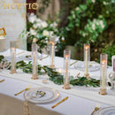 NUPTIO Hurricane Glass Candle Holders, Set of 10 Gold Taper Candle Holders
