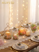 NUPTIO Glass Lanterns Decorative Outdoor, Gold Hurricane Candle Holders