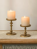 NUPTIO Gold Candle Holders for Pillar: Antique Brass Cast Iron Candle Stand | Handcrafted Hammered Decor for 3 Inch Pillars, Heavy Metal...