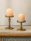 NUPTIO Gold Candle Holders for Pillar: Antique Brass Cast Iron Candle Stand Gold