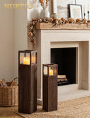 NUPTIO Wooden Floor Candle Holders: 34/26 inch Set of 2 Large Lanterns