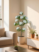 White Hydrangea Artificial Trees: 5ft Fake Silk Plants for Home Living Room Decor Indoor - Faux Hydrangeas with Pot for Front Door Porch Patio Entrance Decoration