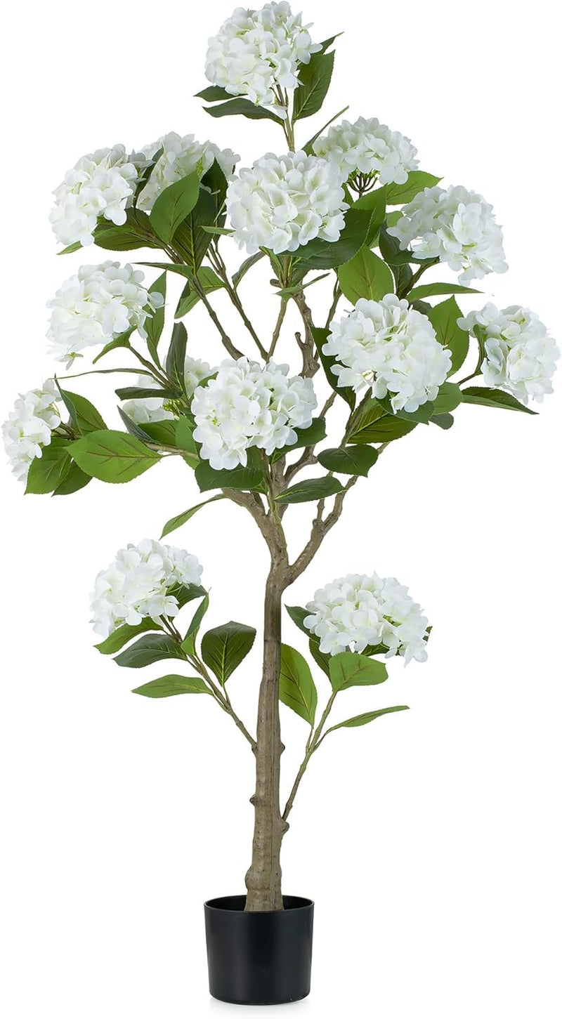 White Hydrangea Artificial Trees: 5ft Fake Silk Plants for Home Living Room Decor Indoor - Faux Hydrangeas with Pot for Front Door Porch Patio Entrance Decoration