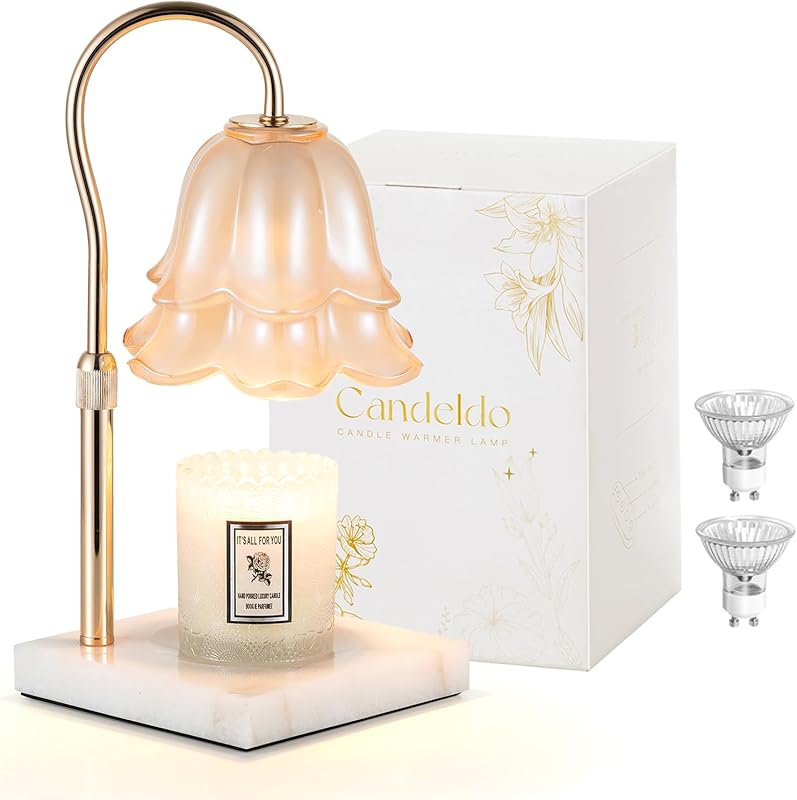 Candle Warmer Lamp with Timer : Flower Candle Warmer with 2 Bulbs Green Height Adjustable