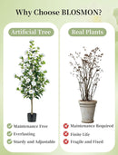 Artificial Tree Plants Outdoor: 4.9ft Tall Fake Camellia Flower Trees for Home Front Porch Decor - Faux White Rose Plants with Pot for Patio Yard Indoor Living Room