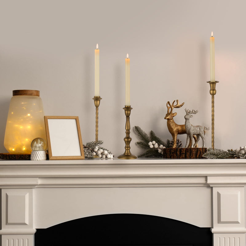 Set of 10 Gold Brass Candlestick Holders, Tall Vintage Metal Taper Candle Holders for Dinning Table Centerpiece Mantel Decoration