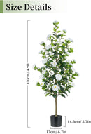 Artificial Tree Plants Outdoor: 4.9ft Tall Fake Camellia Flower Trees for Home Front Porch Decor - Faux White Rose Plants with Pot for Patio Yard Indoor Living Room