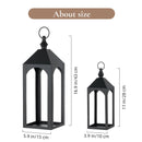 Decorative Black Metal Pillar Candle Holder Lantern，Indoor Outdoor Lanterns for Porch & Patio ,12" & 17" Set of 2（S+M） ,No Glass