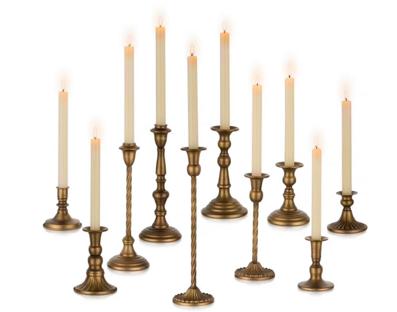 Set of 10 Gold Brass Candlestick Holders, Tall Vintage Metal Taper Candle Holders for Dinning Table Centerpiece Mantel Decoration