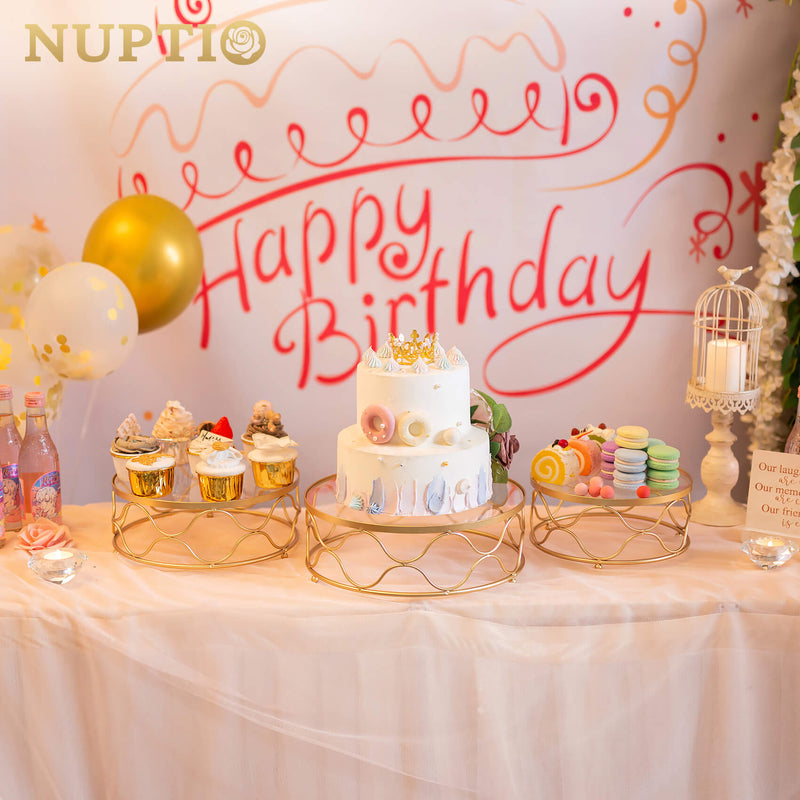 NUPTIO Cupcake Stand Round Gold: Metal Cake Stands for Afternoon Tea 8.66in Diameter Geometric Dessert Display Tray