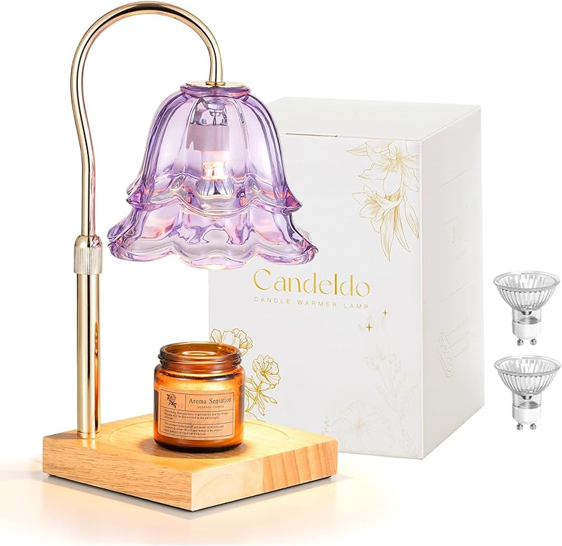 Candle Warmer Lamp with Timer : Flower Candle Warmer with 2 Bulbs Green Height Adjustable