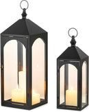 Large Outdoor Lanterns for Porch: 23" & 17" Set of 2 Floor Lantern Decorative Indoor with Glass Candle Holder