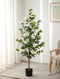 Artificial Tree Plants Outdoor: 4.9ft Tall Fake Camellia Flower Trees for Home Front Porch Decor - Faux White Rose Plants with Pot for Patio Yard Indoor Living Room