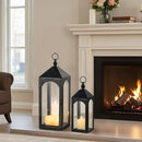 Large Outdoor Lanterns for Porch: 23" & 17" Set of 2 Floor Lantern Decorative Indoor with Glass Candle Holder