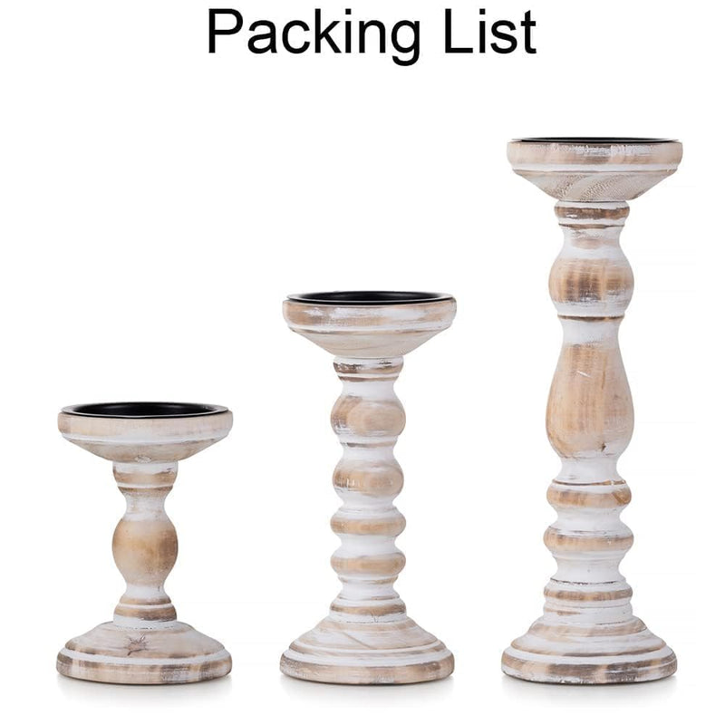 Farmhouse Wood Candle Holders for Pillar Candles， Rustic Wooden Pillar Candles Holder Set of 3