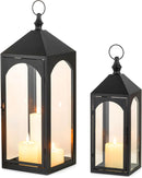 Large Outdoor Lanterns for Porch: 23" & 17" Set of 2 Floor Lantern Decorative Indoor with Glass Candle Holder