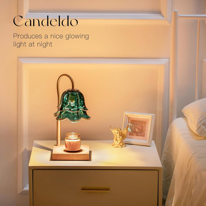 Candle Warmer Lamp with Timer : Flower Candle Warmer with 2 Bulbs Green Height Adjustable