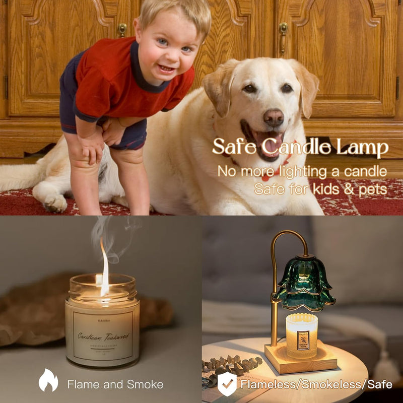 Candle Warmer Lamp with Timer : Flower Candle Warmer with 2 Bulbs Green Height Adjustable