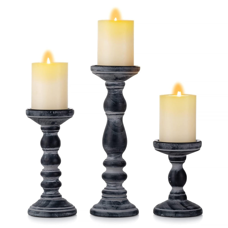 Farmhouse Wood Candle Holders for Pillar Candles， Rustic Wooden Pillar Candles Holder Set of 3